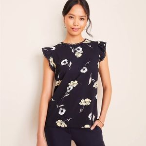 Ann Taylor Sunny Poppy Scalloped Ruffle Sleeve Top